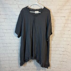 Chic Dark Gray Frayed Hem Tunic